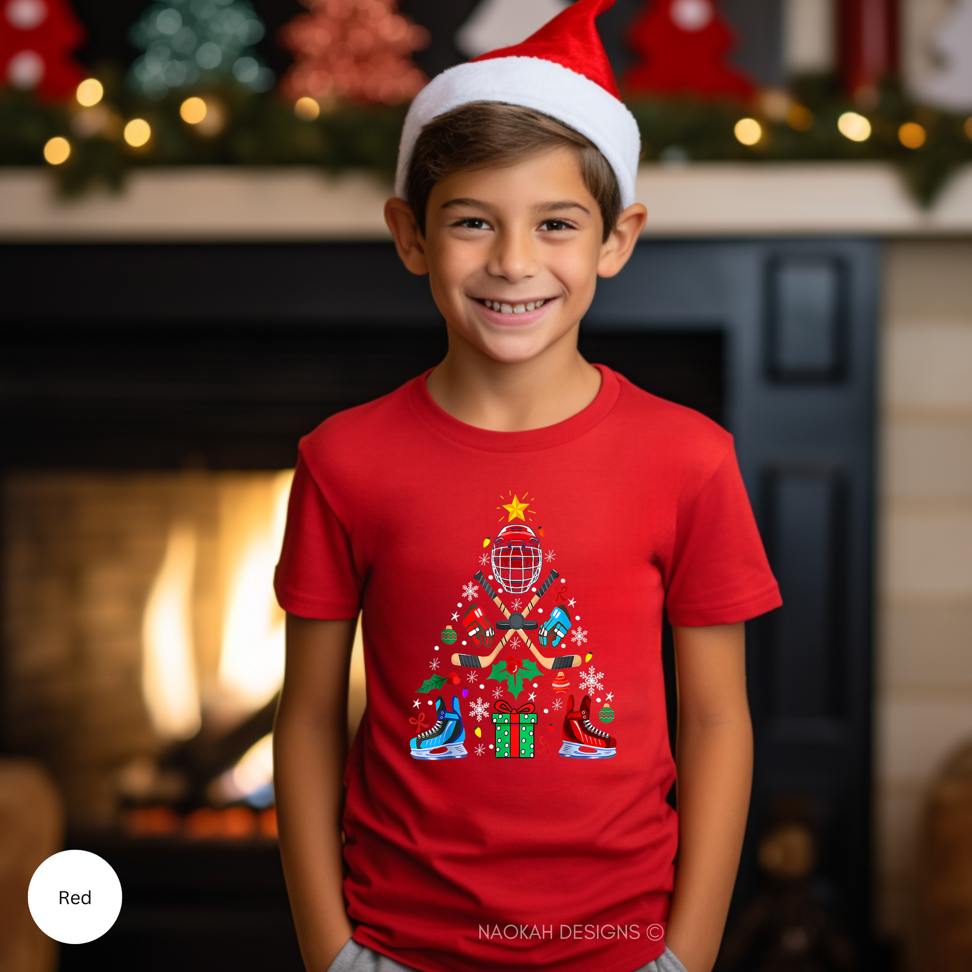 Youth Hockey Christmas Tree Shirt, Kids Hockey Christmas Tree Shirt, Youth Hockey Shirt, Kids Hockey Shirt, Hockey Christmas Shirt