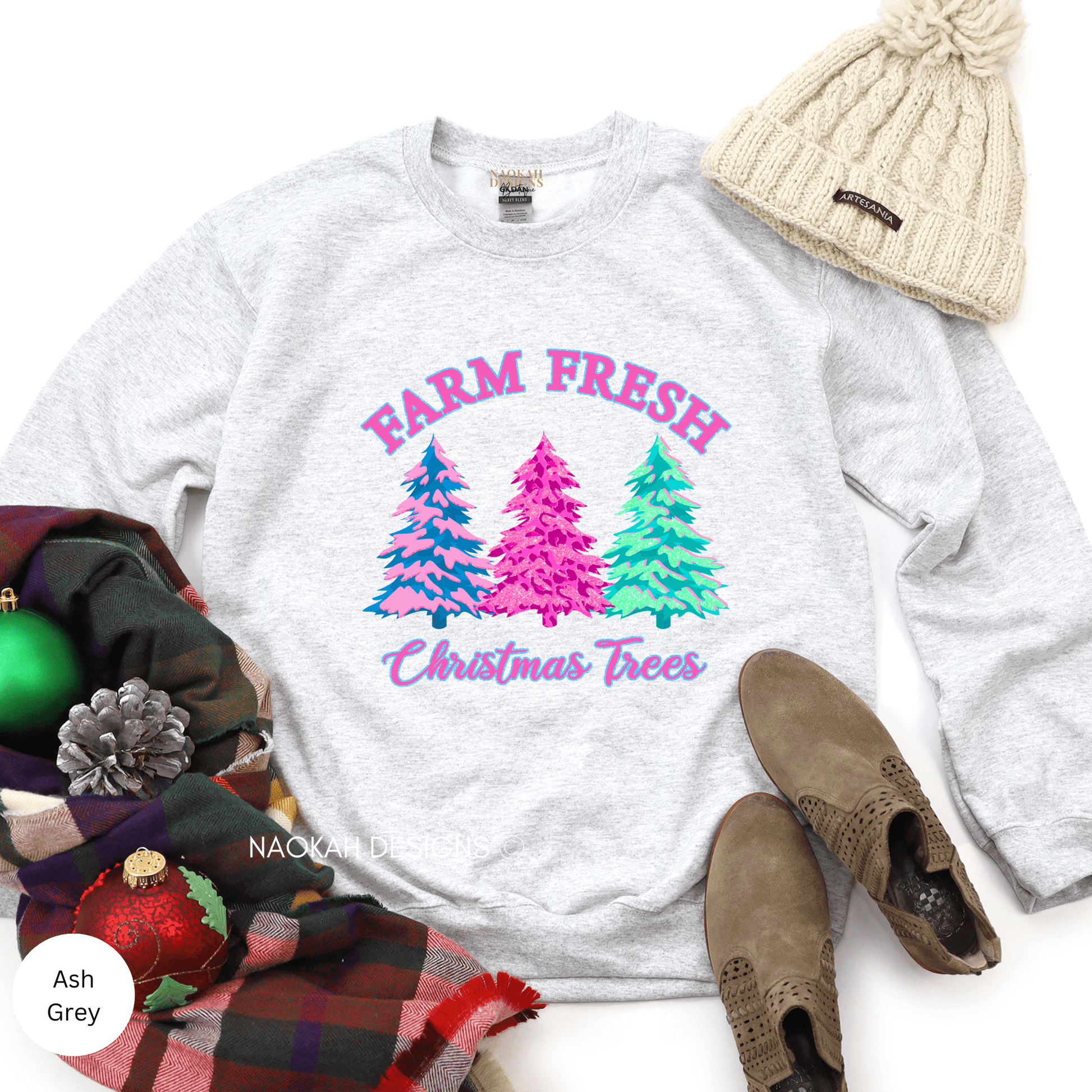 farm fresh Christmas trees pink glitter sweater, farm fresh christmas trees shirt, tree farm sweatshirt, pine fir trees