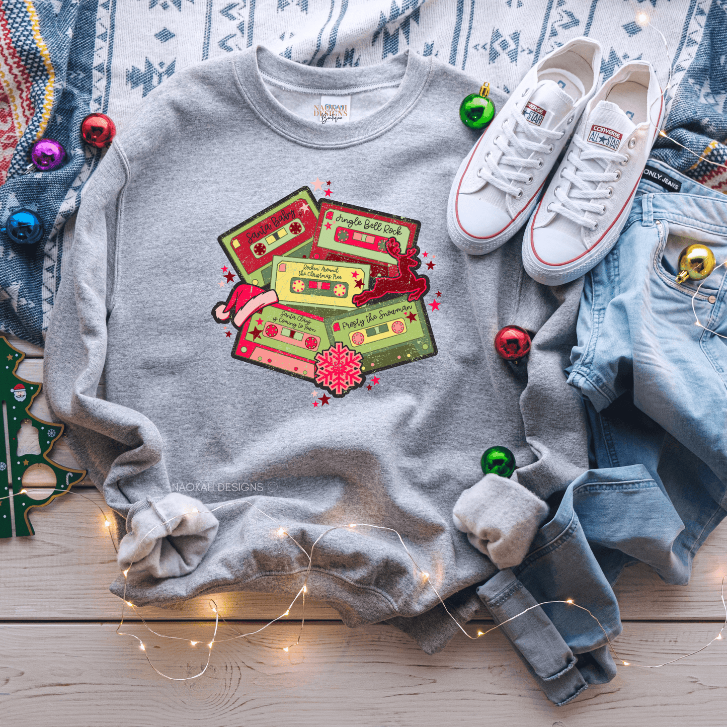 Christmas Music Cassette Tapes Retro Sweater