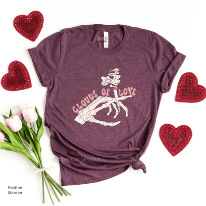 Clouds Of Love Shirt, Skeleton Hands Valentine Shirt, Valentines Day Shirt, Be Mine Shirt, XOXO Tshirt, Lovely Valentines Day, marijuana shirt, toker shirt, weed lover shirt, weed valentine shirt, best buds shirt, rolling joint shirt, rolling into Christmas shirt, rolling into Valentines shirt
