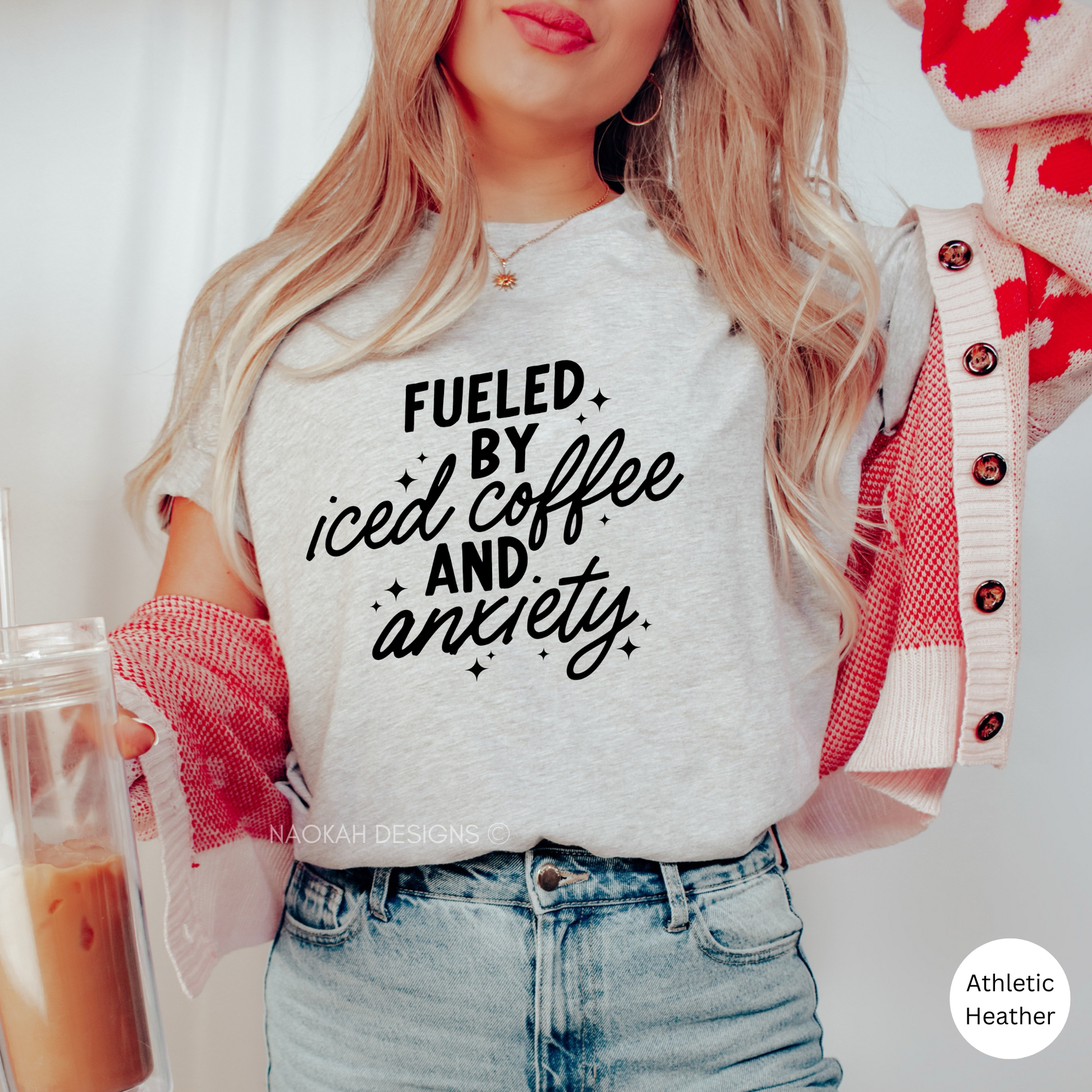Fueled By Iced Coffee and Anxiety Shirt, Iced Coffee Addict Shirt, Mental Health Shirt, Anxiety Shirt, Overstimulated Moms Club Shirt