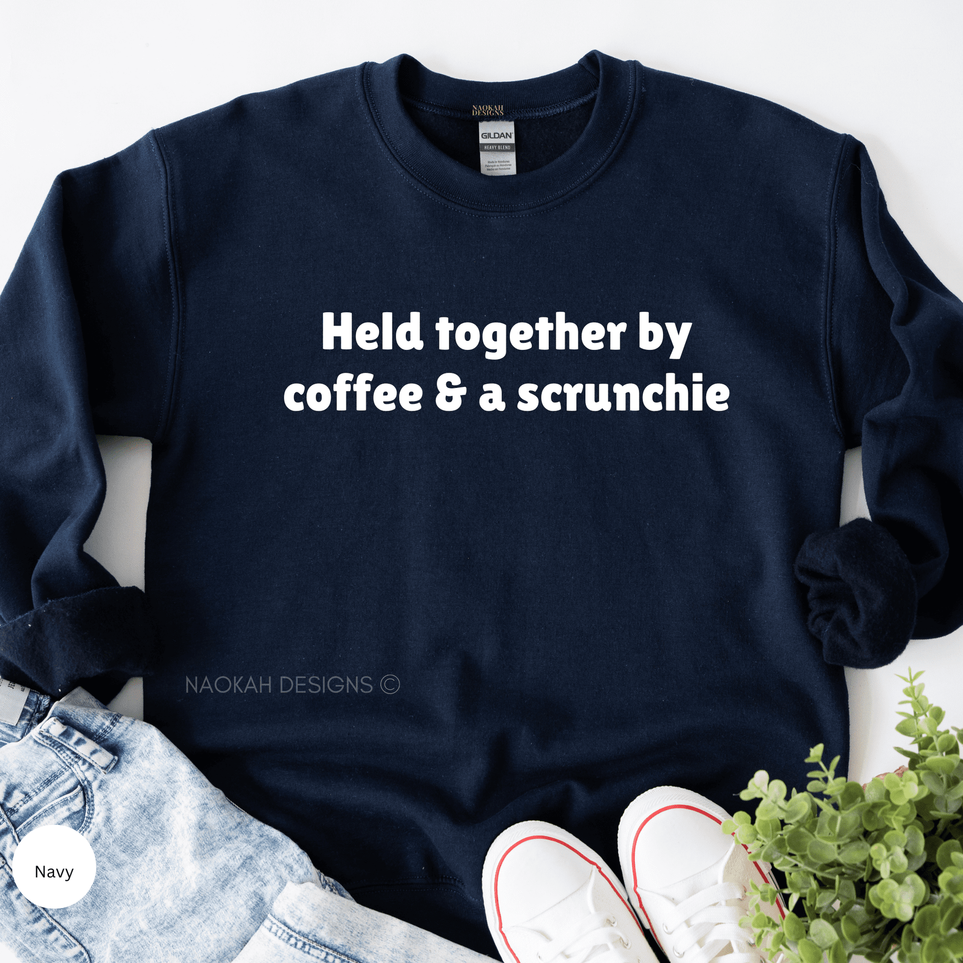 Held Together By Coffee and a Scrunchie Sweater, Coffee Shirt, Summer Tee, Coffee Lover Shirt, Barista Shirt, Iced Coffee Addict Shirt, coffee scrunchie, coffee-colored scrunchie, coffee-colored hair tie, coffee-colored elastic hair tie, coffee hair accessory, elastic hair tie with coffee print, scrunchy with coffee color, scrunchies with coffee motif, coffee colored hair scrunchies, coffee hair scrunchie