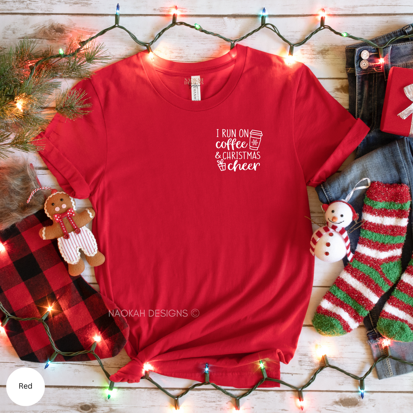 I Run On Coffee and Christmas Cheer Pocket Design Shirt