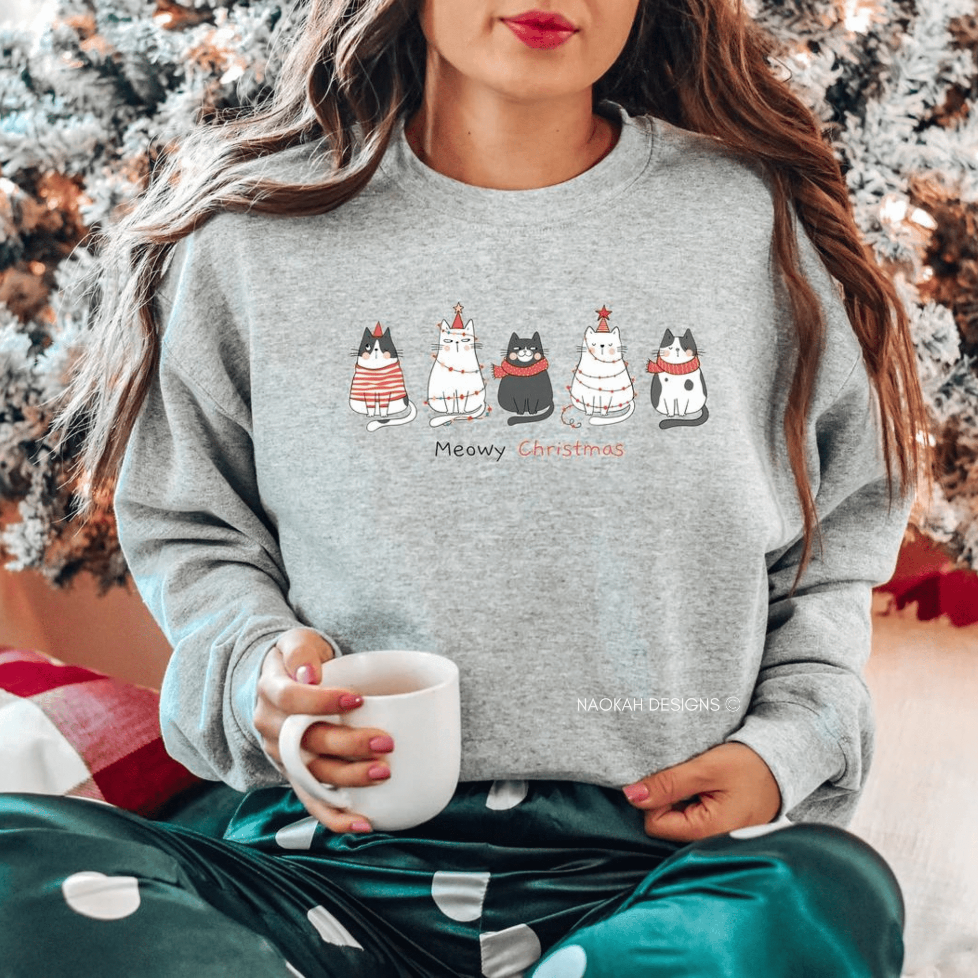 Meowy Christmas Sweater, Christmas Cat Shirt, Cat Lover Shirt, Christmas Gift For Cat Mom, Gifts For Cat Lover