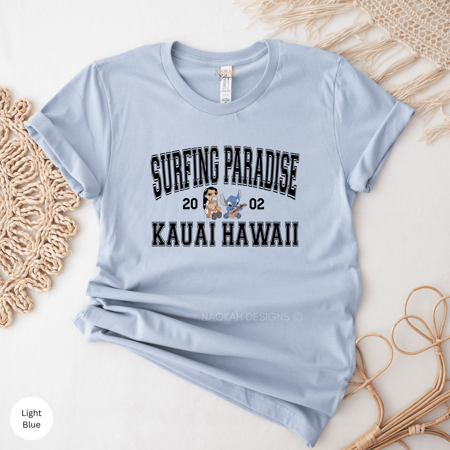 Surfing Paradise Kauai Stitch Shirt, Ohana Means Family Shirt, Lilo Stitch Summer Holidays Shirt, Family Vacation Shirt, Stitch Shirt