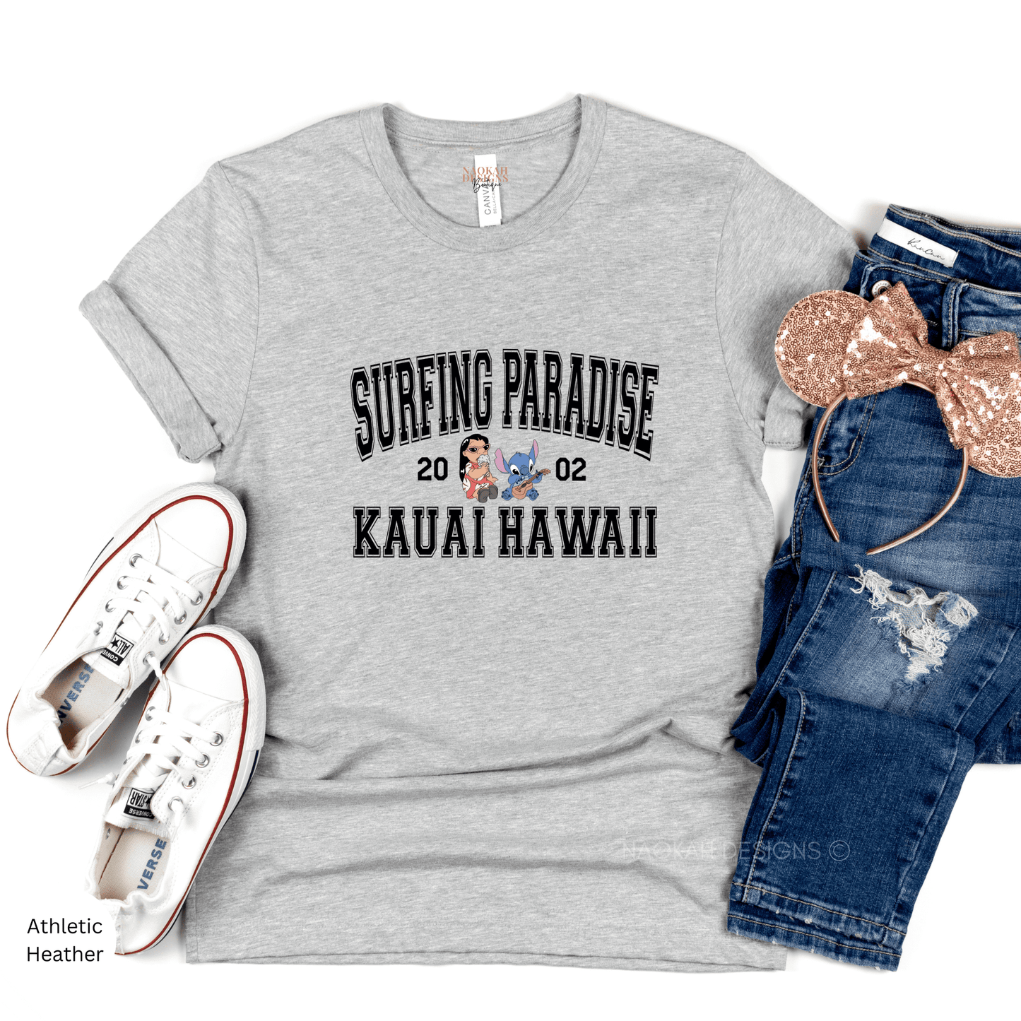 Surfing Paradise Kauai Stitch Shirt, Ohana Means Family Shirt, Lilo Stitch Summer Holidays Shirt, Family Vacation Shirt, Stitch Shirt