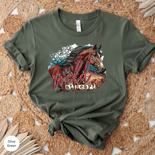Wild At Heart Horse Shirt, Boho Cowgirl Shirt, Boho Western Shirt, Cowgirl Shirt, Gift for Country fan, Country Lover Shirt, Horse Lover Tee
