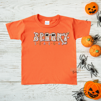 Spooky Season Retro Skulls and Flowers - YOUTH Shirt